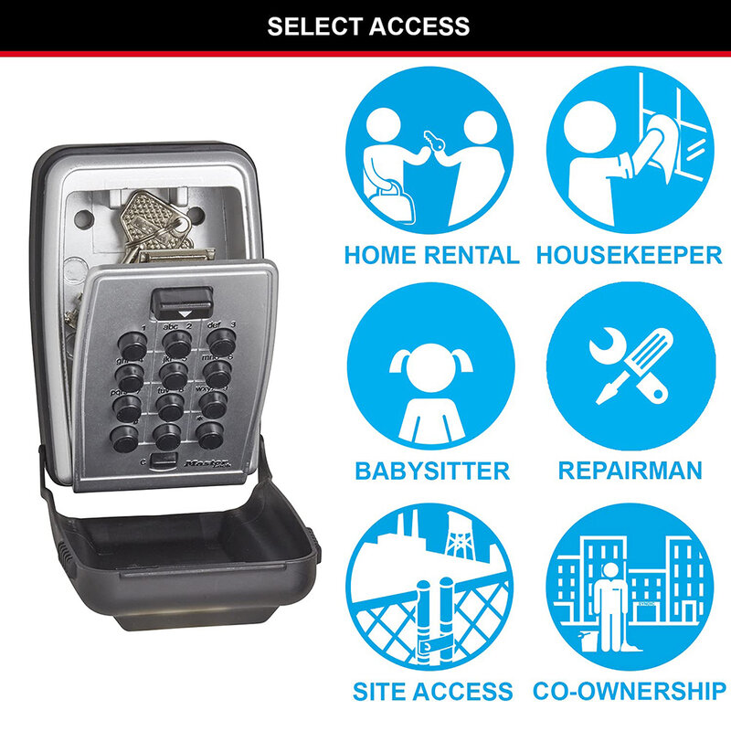 กล่องล็อคกุญแจ Master 5423d พร้อมปุ่มกดปลอดภัยติดผนังทนฝนและแดดตั้งรหัสได้กล่องล็อคนิรภัยสำหรับบ้าน