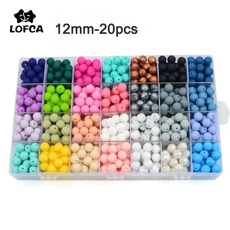 LOFCA – perles de dentition en Silicone, 12mm, forme ronde, 20 pièces/lot, pour bricolage, collier d'allaitement, perles à mâcher de qualité alimentaire