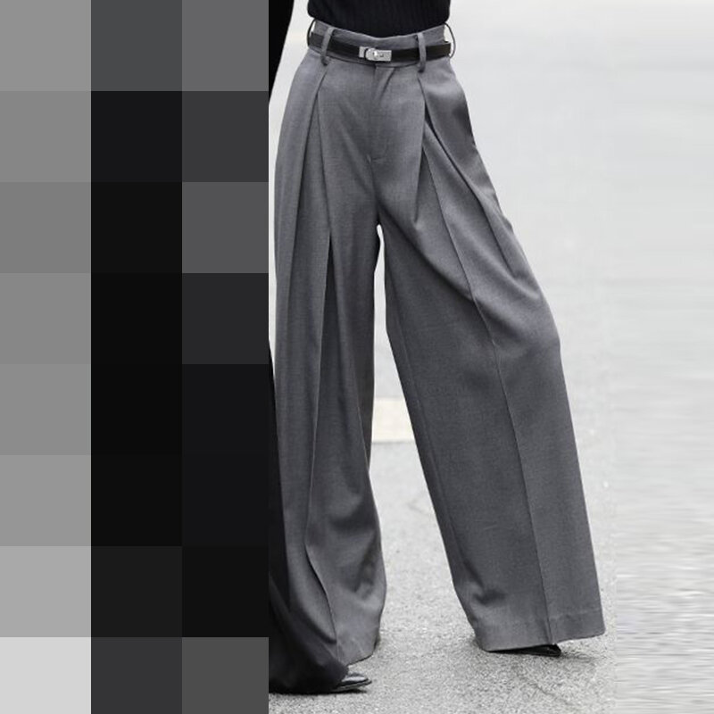 Pantalon de costume long pour femme, jambe large, pantalon décontracté pour femme, pantalon cargo noir, printemps et automne 2024