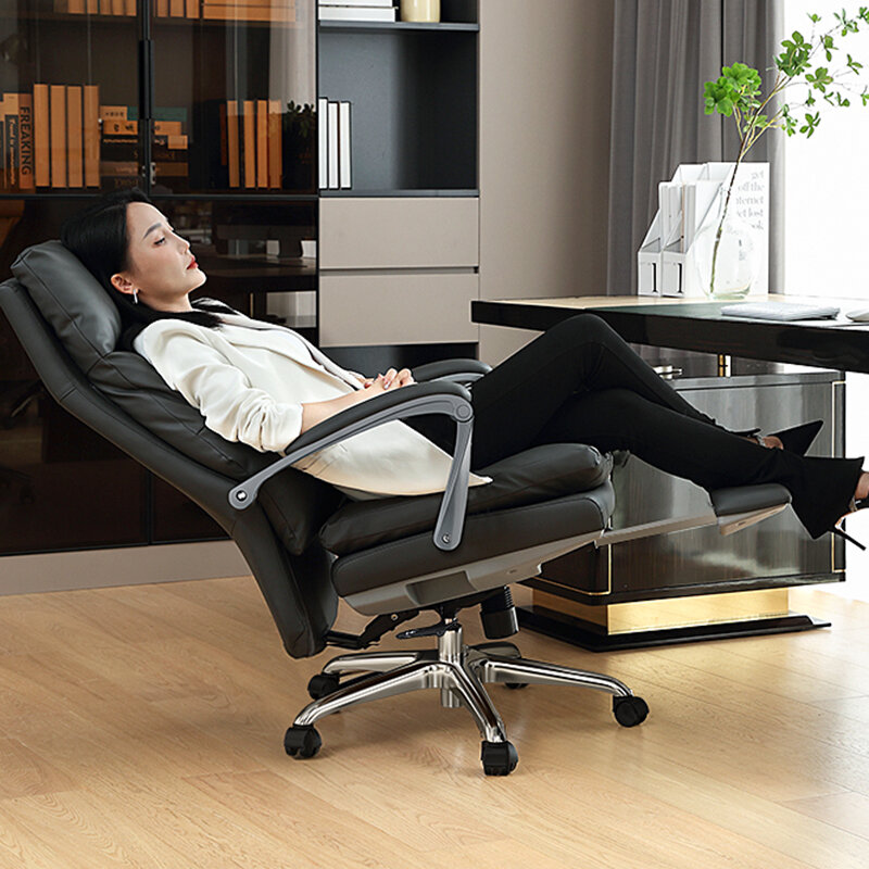 Cadeira reclinável para escritório, Cadeira preguiçosa confortável, Bedro de couro, Mobiliário de salão, Vaidade e estudo, Luxo