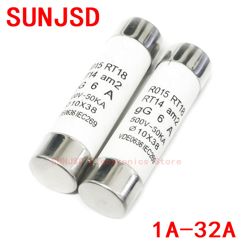 5PCS 10X38mm Ceramic Fuse 1A 2A 3A 5A 6A 8A 10A 16A 20A 25A 32A 32A 40A 50A 63A Fusible Enlace For RT18 R015 RT14 Fuse Core 500V