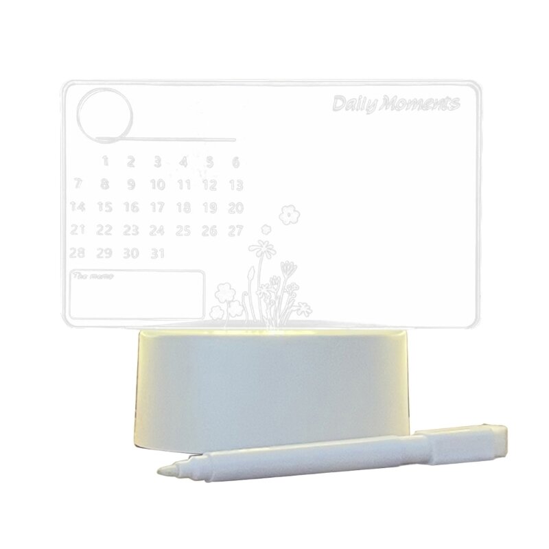Planificador de calendario acrílico transparente, tablero acrílico con luz LED y rotulador
