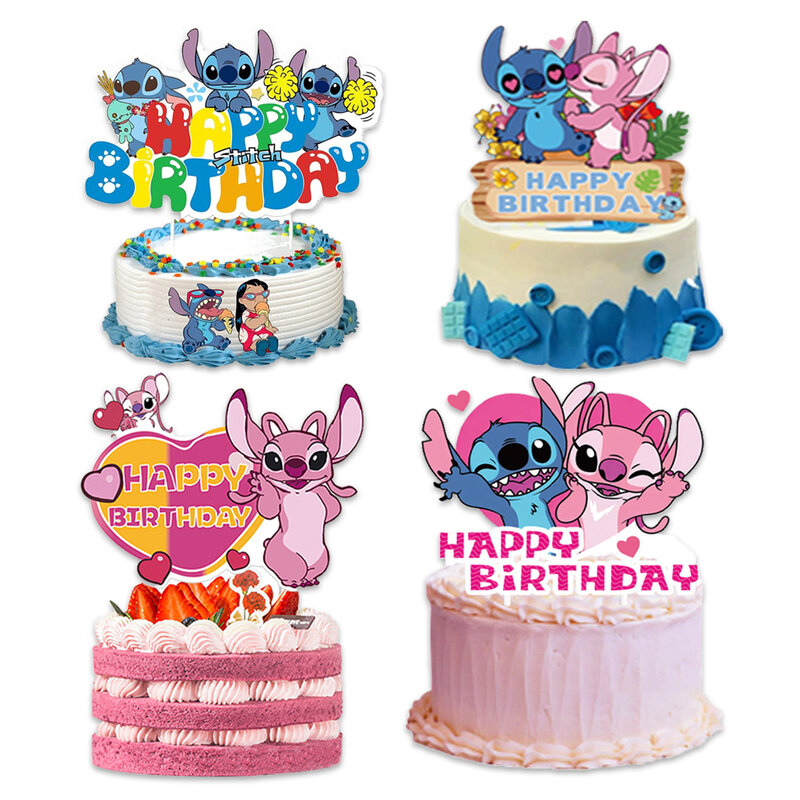 Stitch Theme Cake Decoration for Kids, Card Topper, Cupcake Picks, Birthday Party Supplies, Baby Shower, Boys, 1Pc Lot