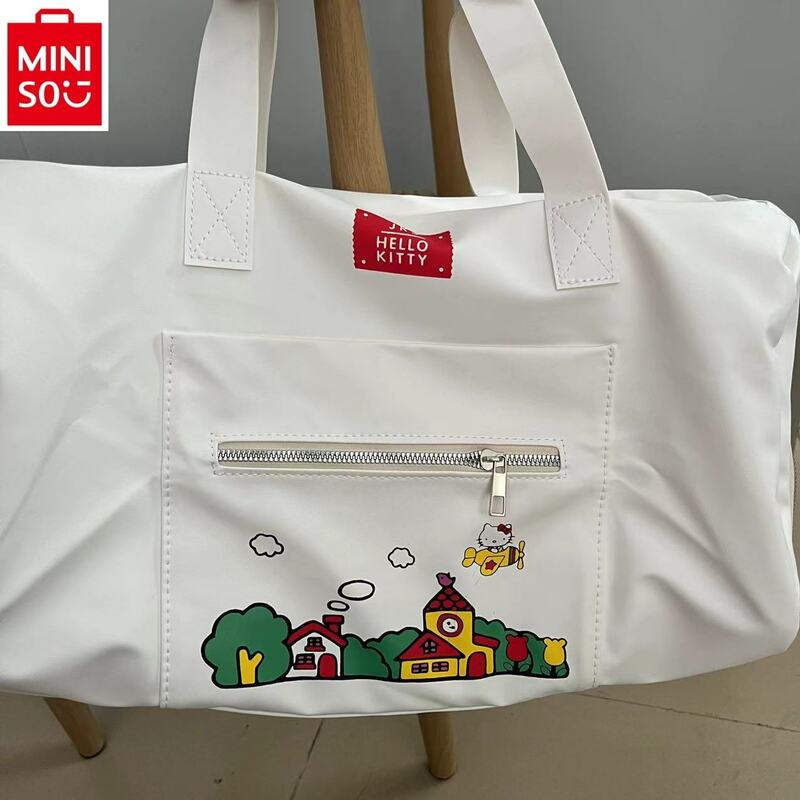Miniso Sanrio Crossbody Travel Bag, bonito dos desenhos animados, Hello Kitty Bow, impermeável e durável, grande capacidade, PU, alta qualidade