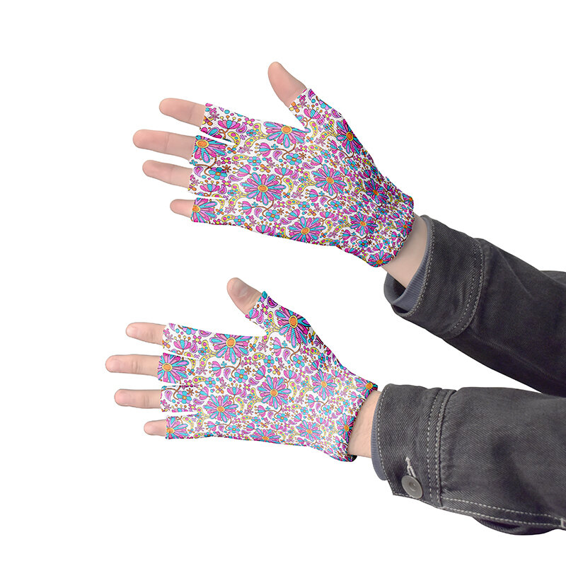 Neue Blume Muster Öffnen Finger Handschuhe Frauen Harajuku Mode Neuheit Outdoor Reiten Handschuhe Gestrickte Trendy Geschenk Handschuhe Für Unisex