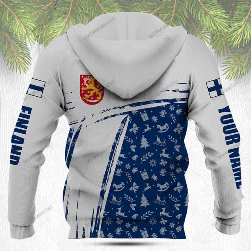 Customize Finland Symbol Christmas Unisex Hoodies Loose Tops Sweatshirts Winter Casual Clothing Oversized Streetwear