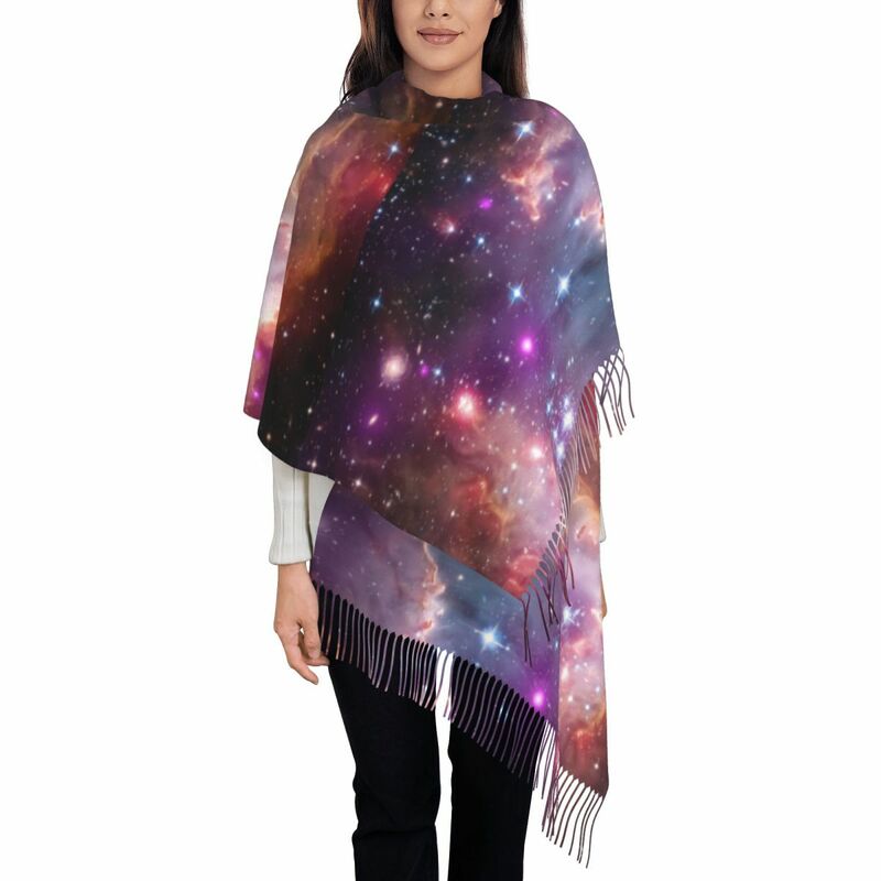 Space Print Scarf Women Galaxy Stars Scarves Wraps with Long Tassel Winter Popular Shawls and Wrap Keep Warm Custom DIY Bufanda