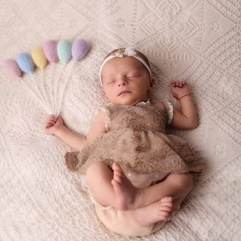 Ręcznie robiona wypchany miś lalka zabawka rekwizyty fotograficzne dla noworodka pluszowy króliczek lalka wełniany balon w tle zdjęcie dziecka fotografowania w chmurze