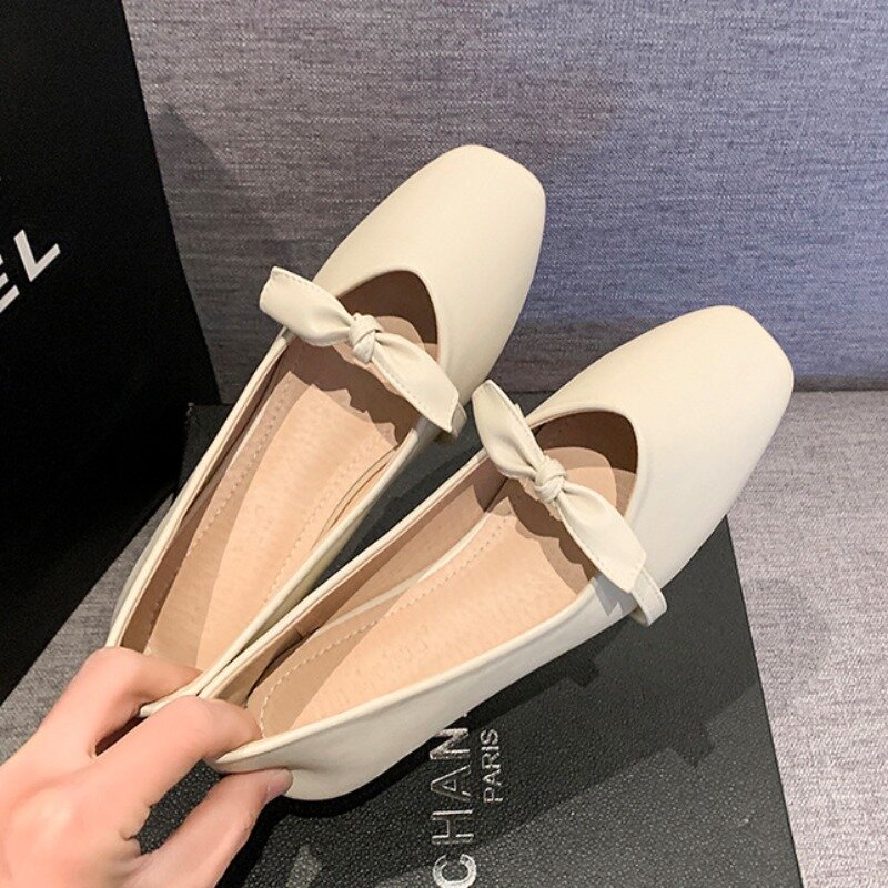 Comemore 2024 Women's Shoes Spring Summer sandals England Square Head Shallow Mouth Flat Pumps Women Casual Shoe Female Flats