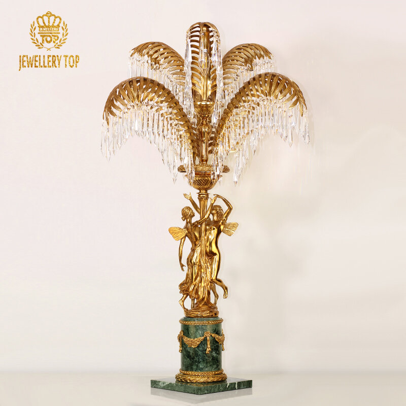 Jewellerytop rococo light palm leaves brass lamp crystal drop large table lamp vintage table lamps home decor