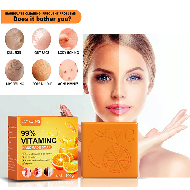 Sabun Vitamin C pelembap tubuh, sabun Vitamin C pembersih menghilangkan sendi jerawat siku Melanin mencerahkan pemutih kulit