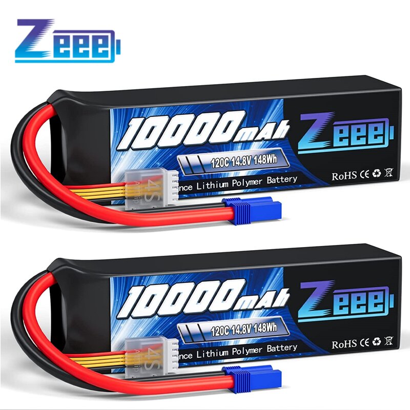 Zeee-3/4S Bateria Lipo, 14.8V, 120C, 10000mAh, softcase com plug EC5 para carro RC, caminhão tanque, trem, drone FPV, peças de corrida, 2pcs