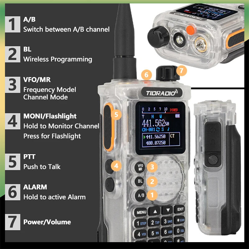 TIDRADIO TD Walkie Talkie H8, 10W aplikasi ponsel koneksi jarak jauh, pemrograman daya tinggi VHF UHF USB-C Ham Radio dua arah