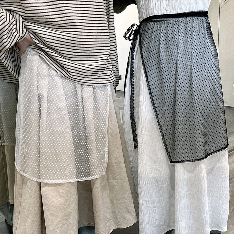 Vintage Lace Mesh Skirt Splicing Harajuku Skirt Lace-up Design Layering Clothing Fashion Versatile Skirt Women Perspective Skirt