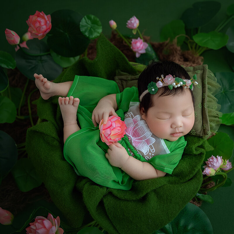 Säuglinge Fotografie Requisiten Kleidung Baby Mädchen Kleider Kopf bedeckung Lotus Zubehör Requisite kleine frische Stil Thema Baby kreative Foto