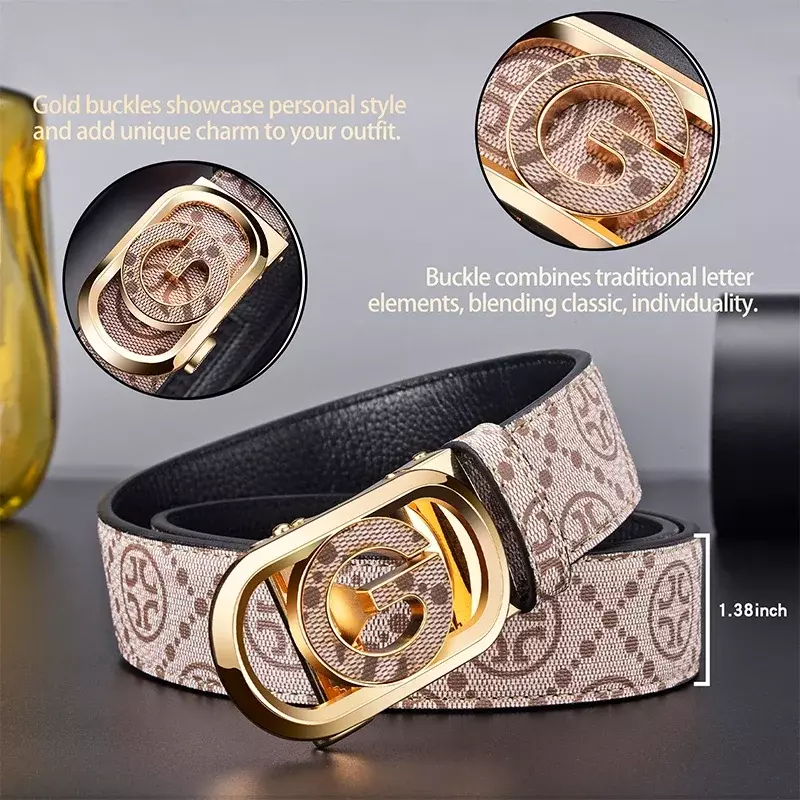2024 Brand GG Belt for Men's Automatic Genuine Leather Belt Male Brown Silvery Fashion Luxury Designer Golf Trouser Belts Man