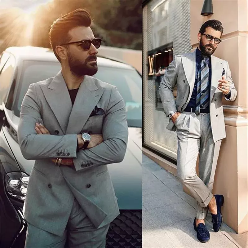 Fashion Gray Business Men Suit Smart Casual Slim Fit Blazer Hombre Groom  Tuxedos High Quality Custom 2 Piece Set Costume Homme