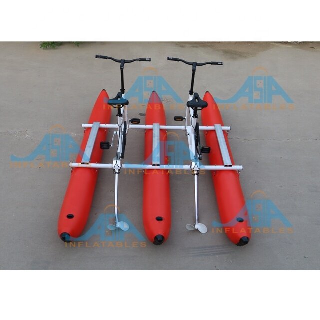2 Person Floating Alloy Water Pedal Bicycle , Inflatable Aqua Bike PVC Pontoon Water Bike