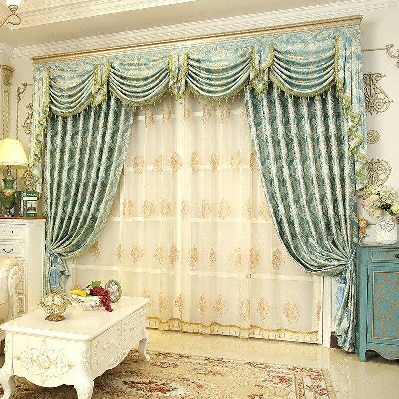 Cortinas simples europeas para sala de estar, comedor, dormitorio, cortina de Color crema, cortina de cabeza de cenefa de tela acabada