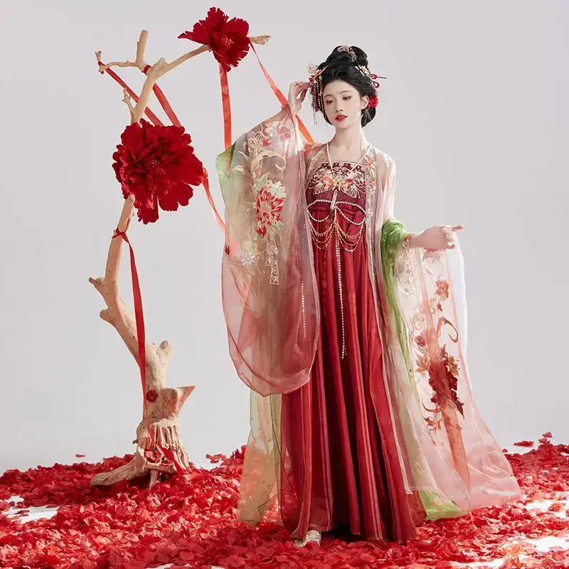 فستان هانفو صيني للنساء ، زي تنكري للكرنفال ، تطريز تقليدي قديم ، فستان هانفو أحمر ، زي حفلة عيد ميلاد