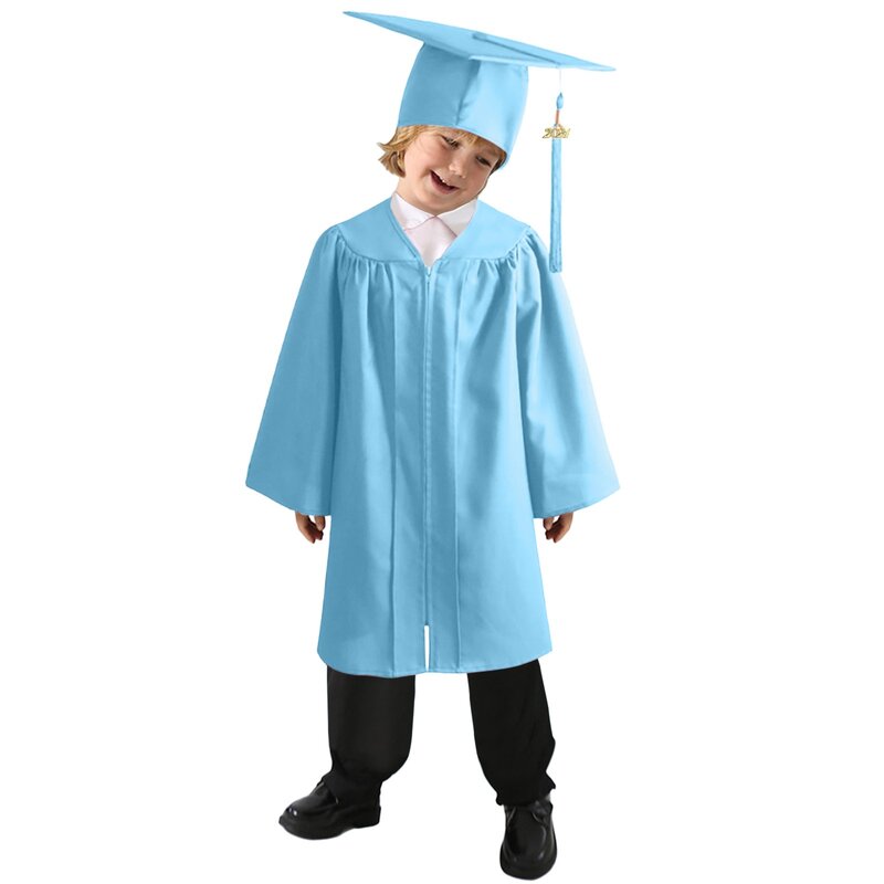 Kids Primary School Graduation Costume Kindergarten Bachelor Gown Academinc Uniform Boy Gilr Photography Robe Hat Set
