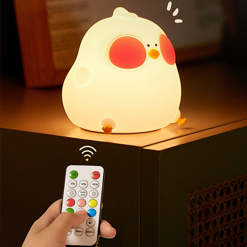 Led Nachtlampje Voor Kinderen Cartoon Chick Dieren Siliconen Lamp Touch Sensor Timing Usb Oplaadbare Slaapkamer Bedlampje Geschenken