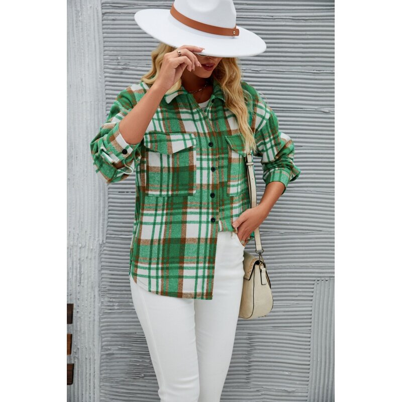 Independent Station Hot  Autumn and Winter New Fashion Casual Plaid Woolen Coat Top