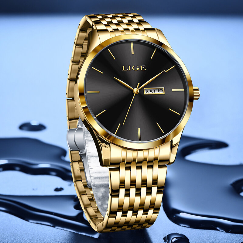Lige Top-Marke Luxus Herren uhren leuchtende wasserdichte Edelstahl uhr Quarz Männer Datum Kalender Business Armbanduhr
