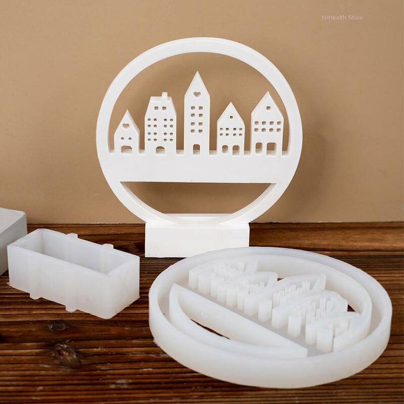 Cetakan ornamen rumah cetakan silikon 3D alat cetak DIY buatan tangan lem tetes gipsum seri Rumah liontin Resin cetakan Kerajinan Hadiah