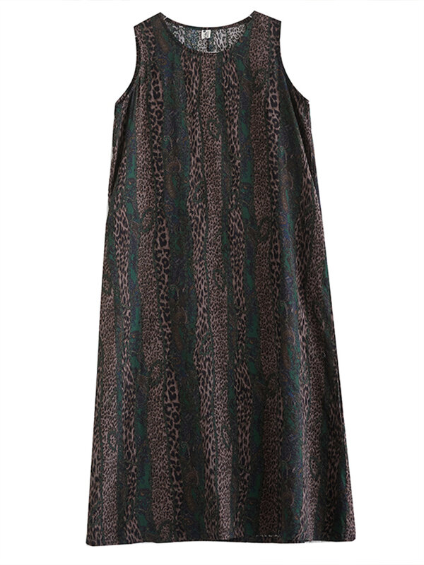 2024 neue Sommer Baumwolle ärmellose Vintage-Print Kleider für Frauen lässig lose lange Kleid Femme Robe Vestidos Mode Kleidung