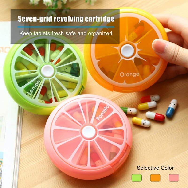 Pill Box Fruit Shaped Vitamin 7 Day Weekly Medicine Pillbox Tablet Storage Case Container Cases Travel Round Health Care