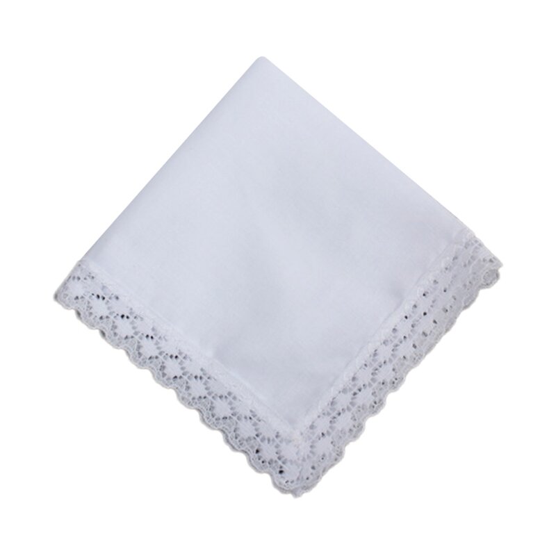 A2ES White Hankie Women Handkerchiefs Cotton Lace Trim Super Soft Washable Hanky Chest Towel Pocket Lace Trim Handkerchiefs