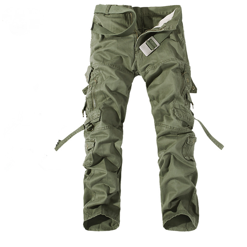 2022ใหม่ของผู้ชาย Army สีเขียวขนาดใหญ่กระเป๋าตกแต่ง Mens สบายฤดูใบไม้ร่วง CottonTrousers Plus ขนาด42