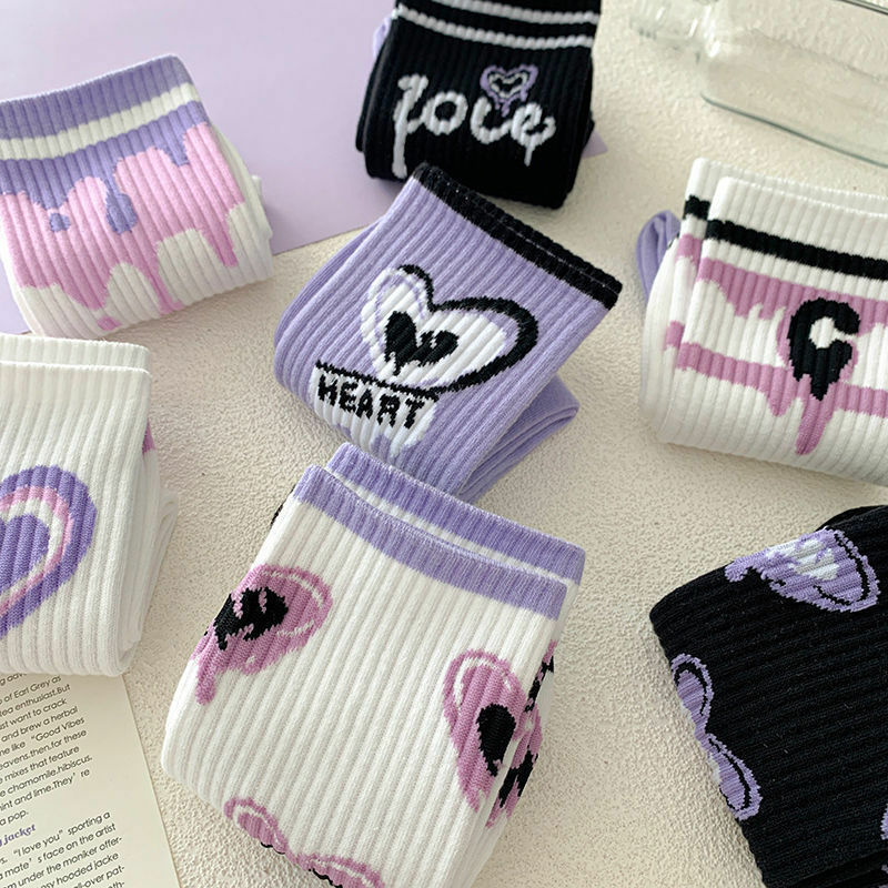 Love Cotton Socks Korean Harajuku English Letter Embroidery Kawaii Funny Socks Hip Hop Happy Skateboarding Team Sokken Socks