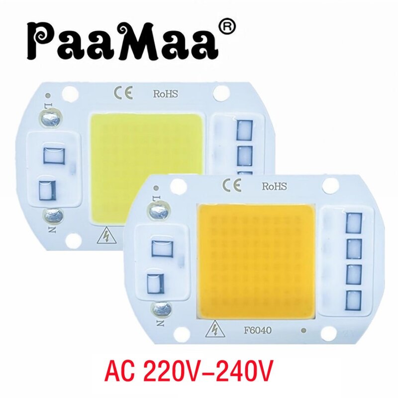 Lámpara LED COB de 10W, 20W, 30W, 50W, AC 220V, 240V, IP65, IC inteligente, No necesita controlador, foco de luz de inundación para exteriores