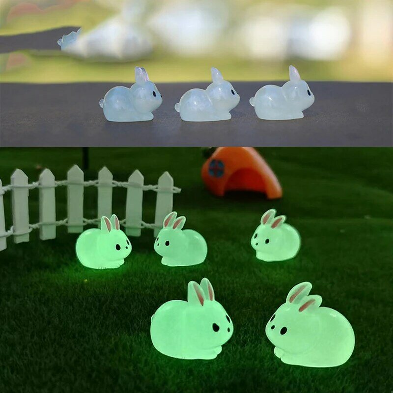 Miniatur kelinci anak ayam Mini, ornamen meja angsa bebek bercahaya dekorasi taman peri kelinci lucu bersinar di malam hari DIY