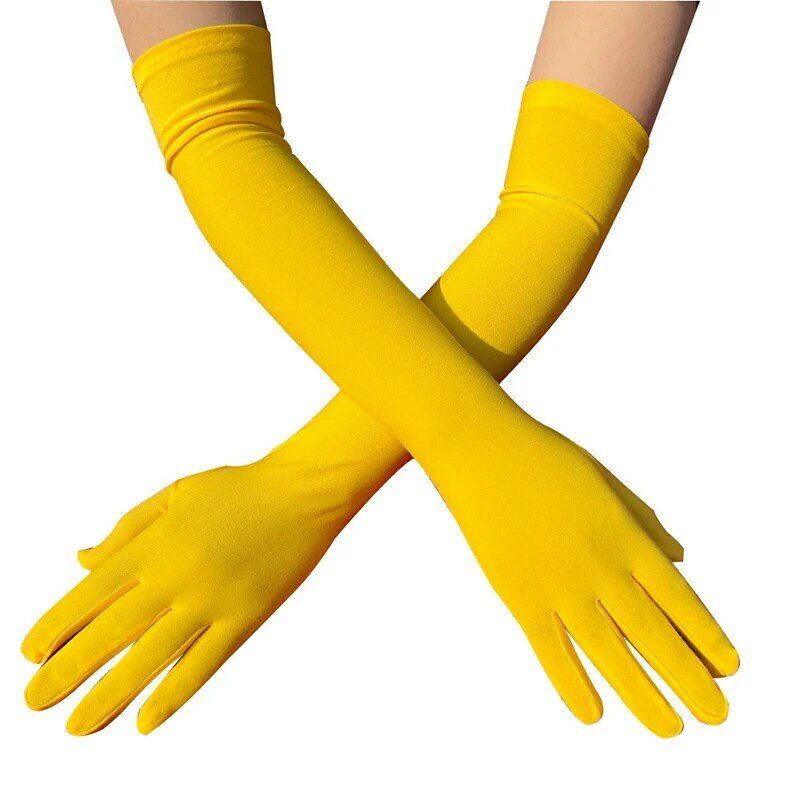 1 Pair Stretch Long Gloves Milk Silk Ladies Gloves Elbow Stretch Satin Finger Long Gloves Women Party Prom Costume Glove