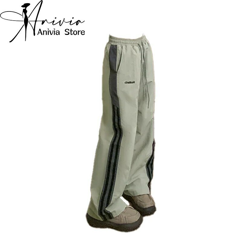 Spodnie damskie w paski Baggy Harajuku Spodnie dresowe Streetwear Proste spodnie Y2k Emo 2000s Spodnie spadochronowe Spodnie vintage Ubrania