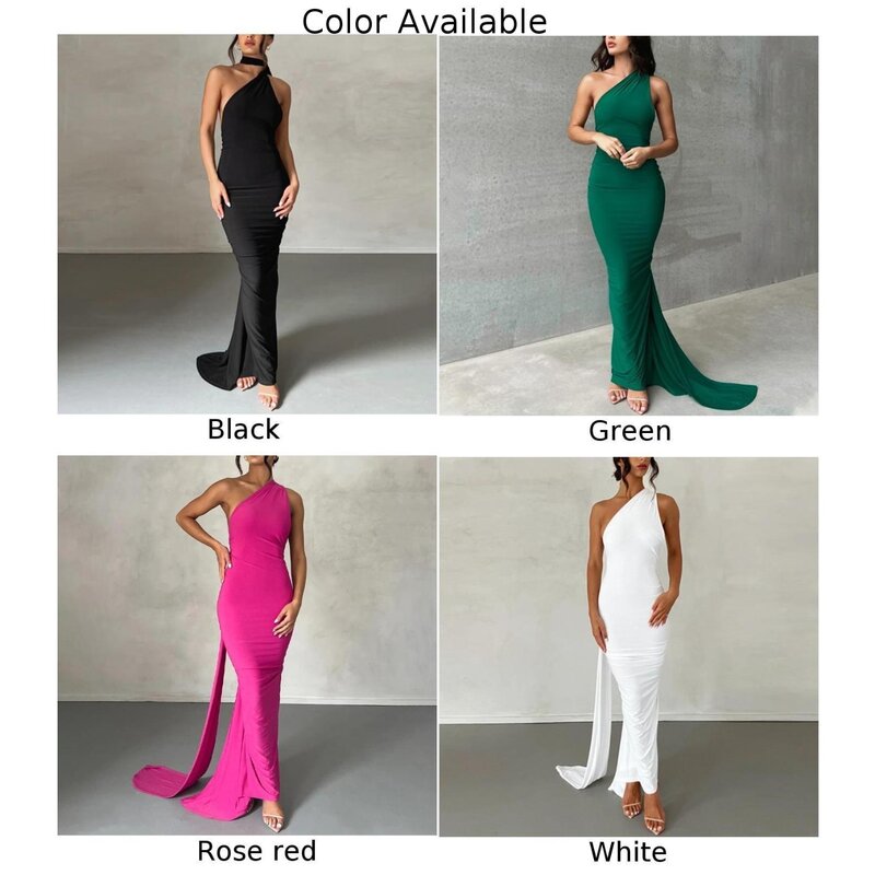 Women's Elegant Party Evening Dress Solid Color Black White Backless Pleated Sleeveless Tight Formal Occasion Long Maxi Dress