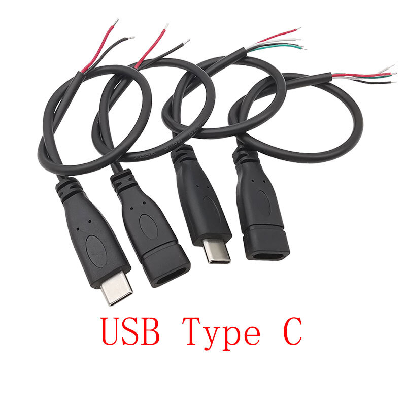 Câble d'alimentation USB 2/4 broches Micro USB/USB 2.0 A/Type C mâle femelle, connecteur de fil DIY, câble d'extension de charge de données, 30cm