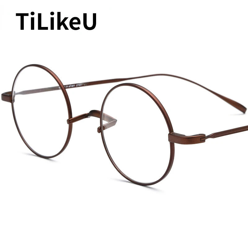 Kacamata bulat Titanium murni Ultra ringan desainer bingkai kacamata bulat bingkai besar Retro kacamata miopia pria dan wanita