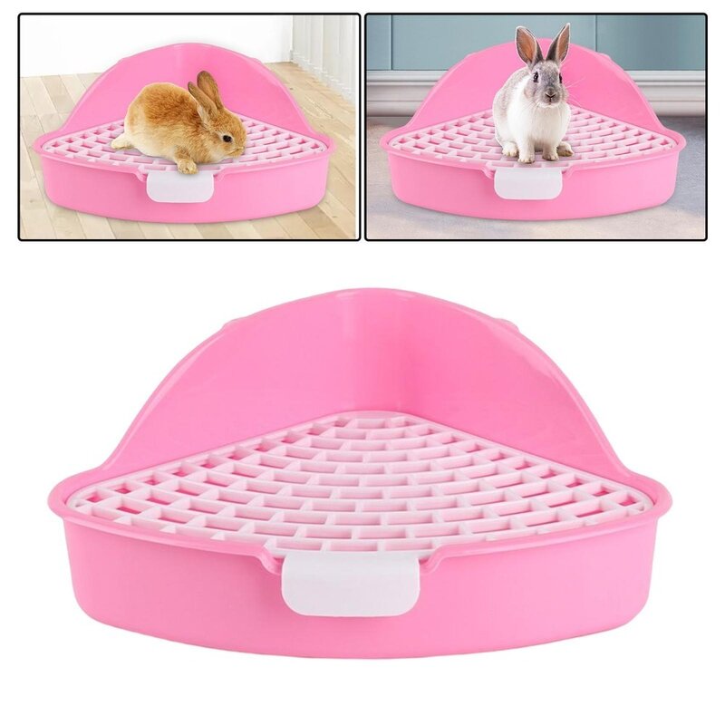 Bandeja de arena para conejos y mascotas pequeñas, suministros de limpieza portátiles, orinal extraíble, entrenador, caja de cama de plástico triangular