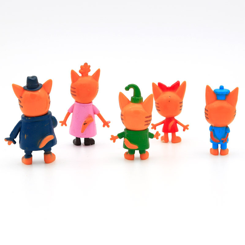 러시아 만화 애니메이션 어린이 전자 고양이 액션 피규어, 케이크 입상 베이킹 장식, 3 개의 작은 새끼 고양이 모델, 어린이 장난감, 5 개/백, 6-8cm