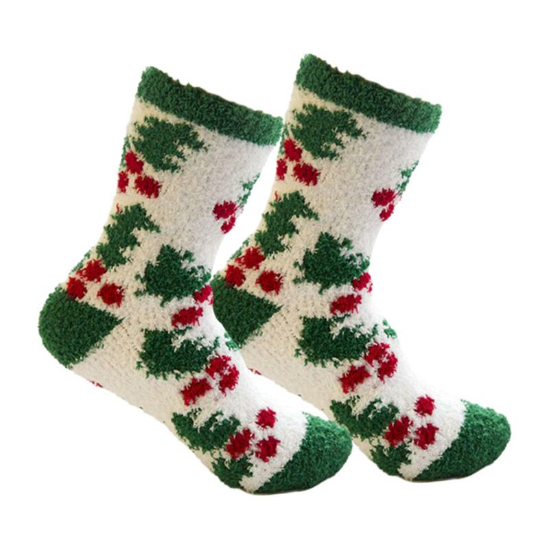 Meias grossas de Natal fuzzy para mulheres e meninas, meias térmicas divertidas embaladas com bola acrílica, piso festivo de cama sazonal