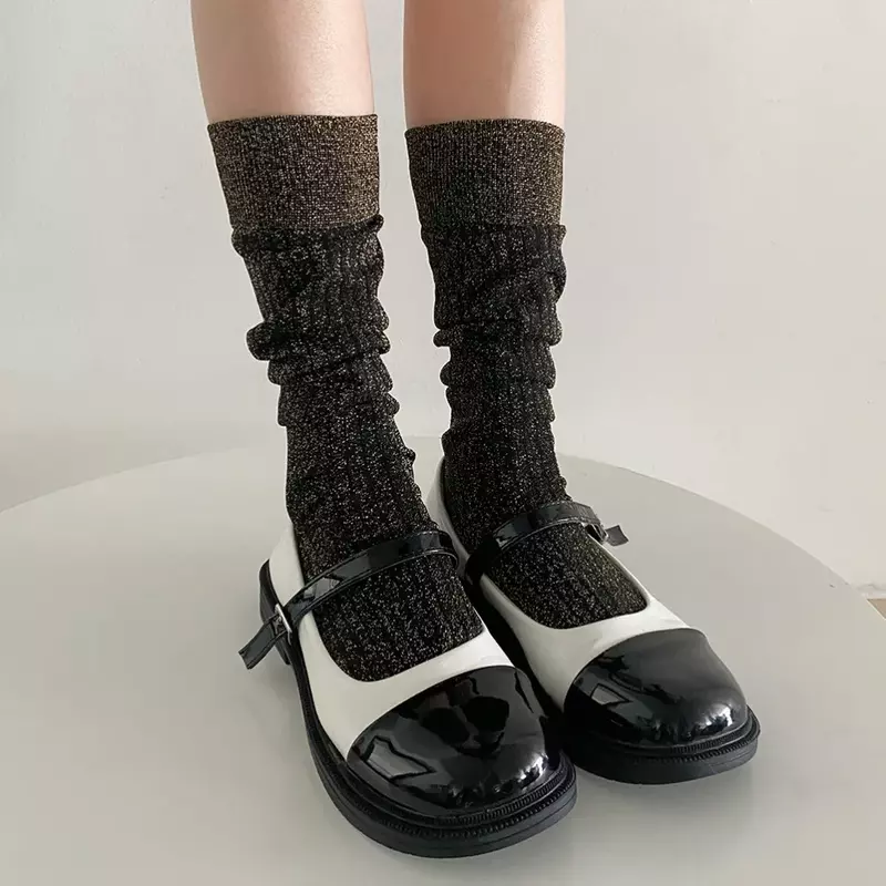 ถุงเท้าผ้าไหมระบายอากาศสีเงินผู้หญิงถุงเท้าผู้หญิงถุงเท้า MODE Korea ไนลอนบาง JK ถุงเท้ายาวเด็กผู้หญิงสไตล์ญี่ปุ่น