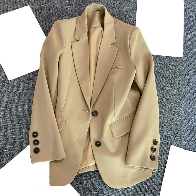 Blazer de lapela monocromático para mulheres, casaco de escritório, jaqueta estilo senhora