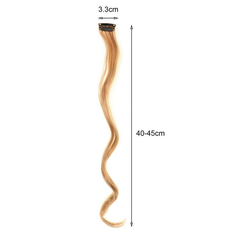 Wig rambut sintetis keriting wanita, 40-45cm klip rambut palsu tampilan alami serat suhu tinggi berwarna panjang bergelombang