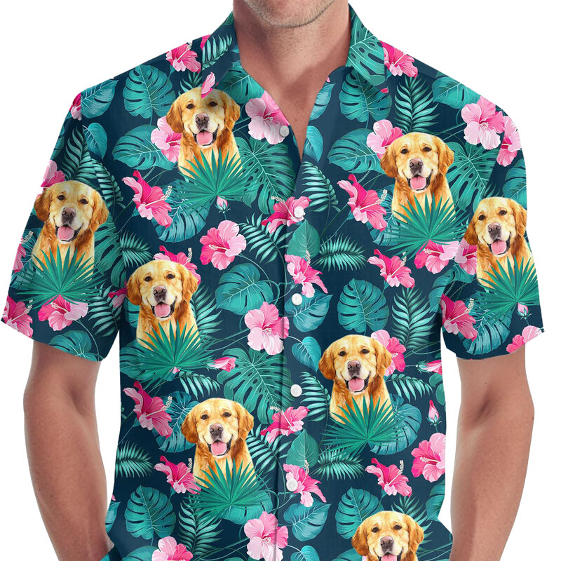 강아지 꽃 그래픽 셔츠 남성용 의류, 3D 프린트 동물, 재미있는 셔츠, 해변 캐주얼 Y2k 탑 라펠