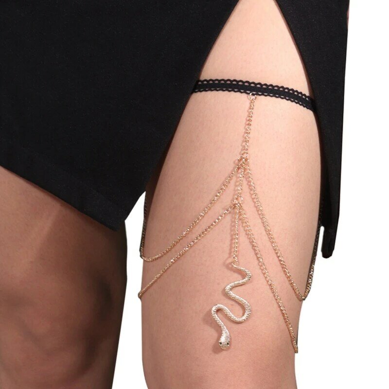 Solid Color Dangle Snake Tassel Leg Harness Chain Gothic Thigh Chain for Bikini