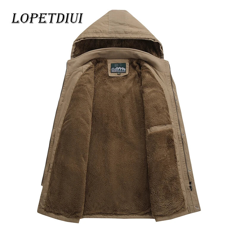 Мужское теплое пальто со съемным капюшоном, повседневное уличное пальто из плотного плюша, дышащее пальто для осени и зимы, 2024